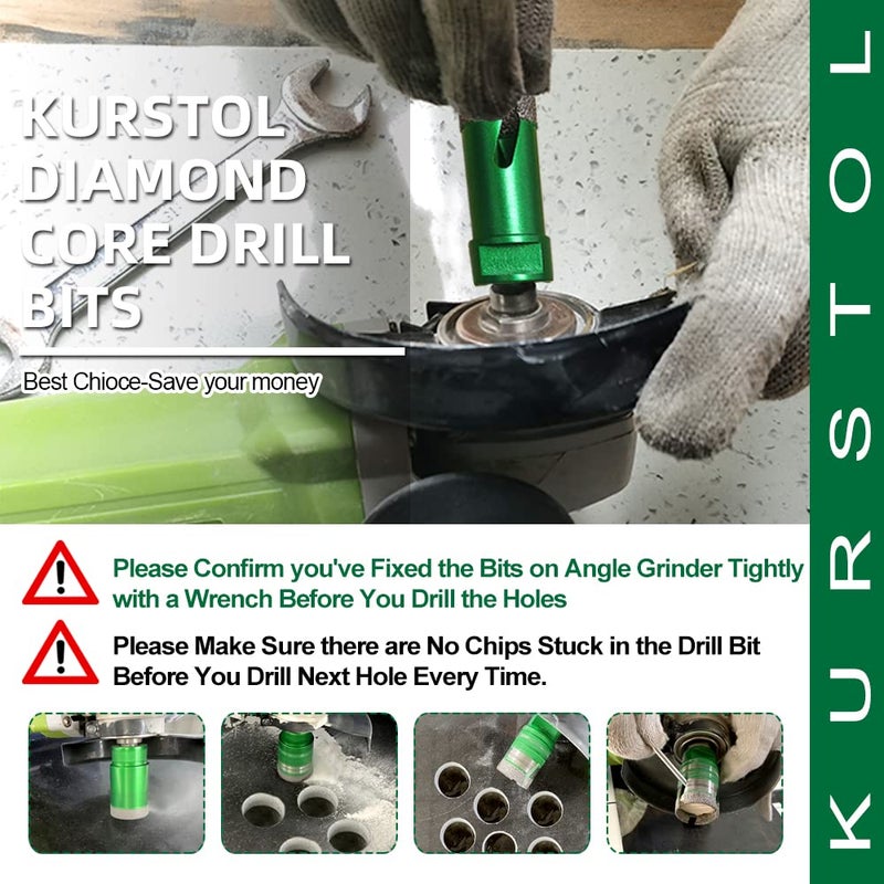 KURSTOL Diamond Core Drill Bits Kit - 11pcs 6/6/6/20/25/35/50mm+2" Beveling Chamfer Bit+3/4" Finger Milling Bit+Triangle Adapter to 5/8-11" Thread+4.5" Cutting disc for Porcelain Ceramic Tile Granite - Image 5